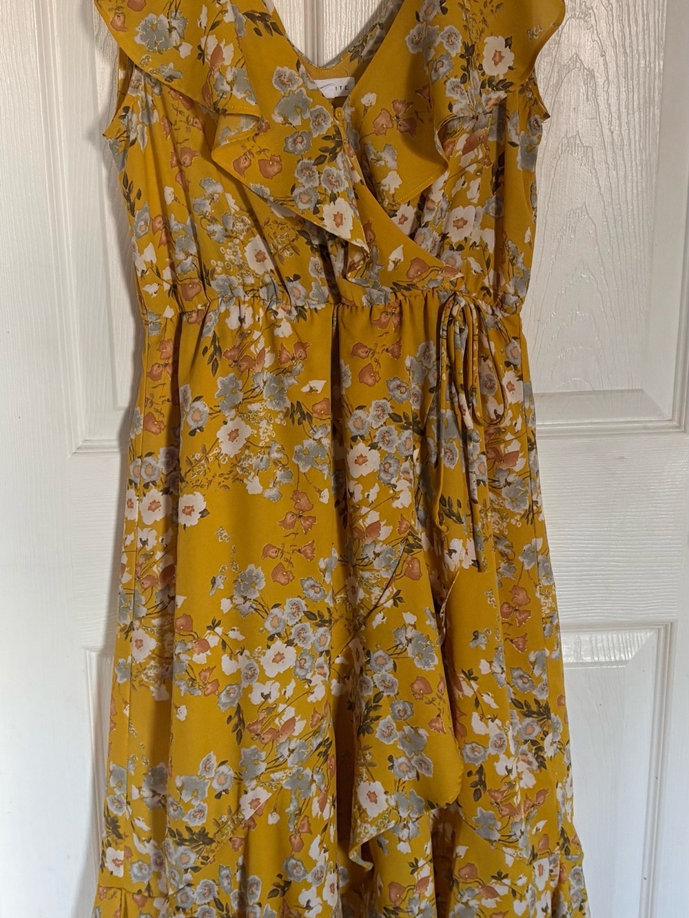 Women’s Mustard Floral Ruffle Wrap midi Dress